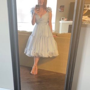 Mac Duggal Ruffled Baby Blue Evening Gown (hemmed)